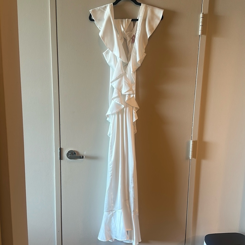 Show Me Your Mumu white satin midi dress